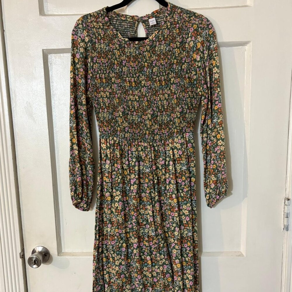 Floral Smocked Midi Dress – Ditsy Print, Long Sleeve